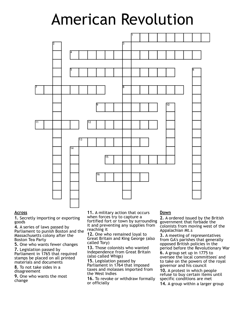 American Revolution Crossword