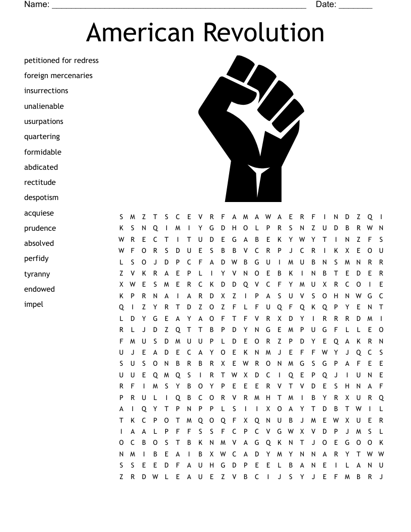 American Revolution Word Search