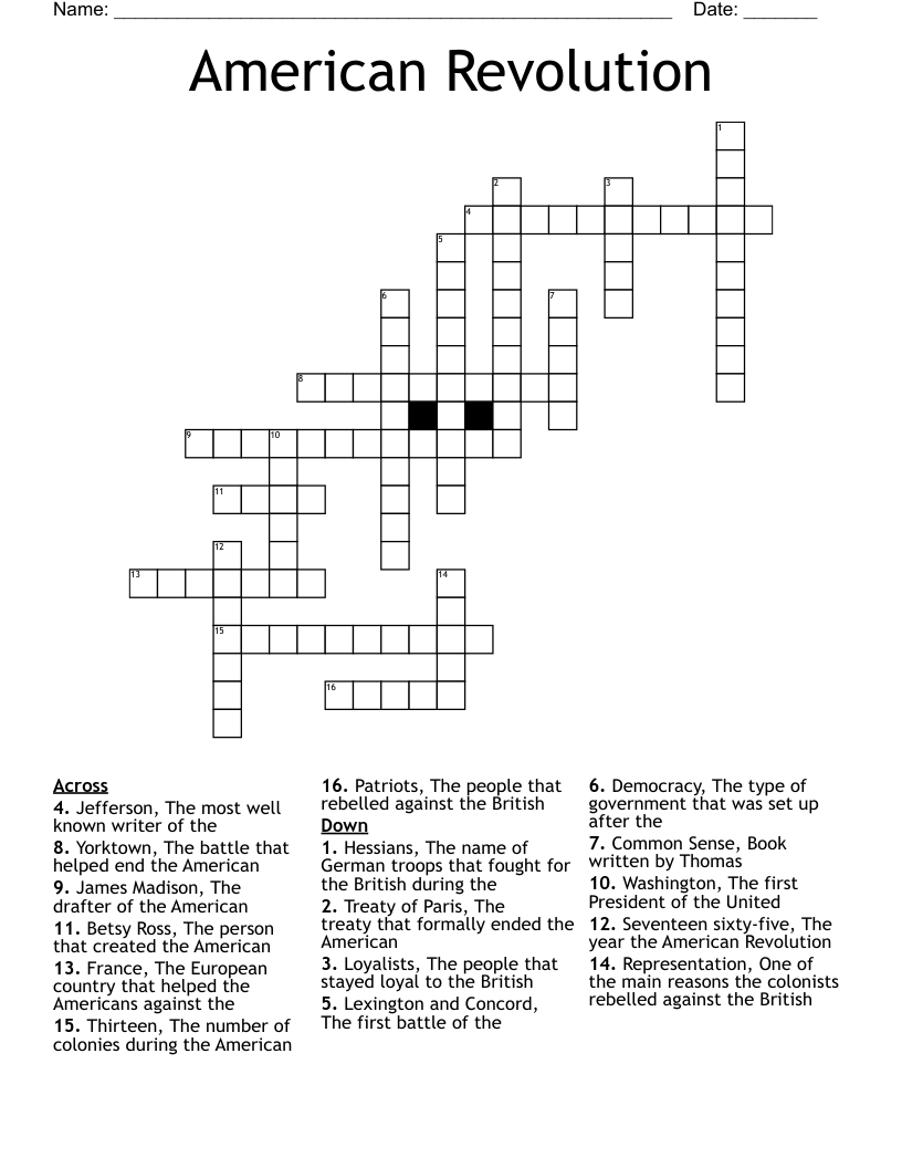 American Revolution Crossword