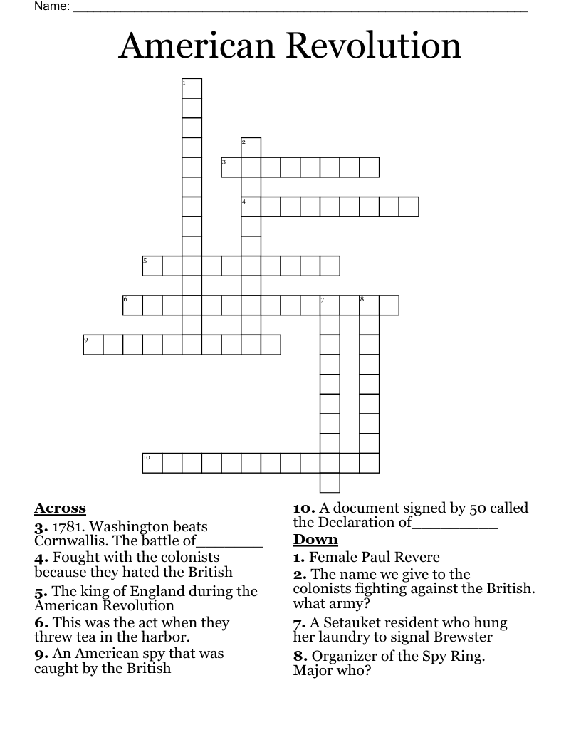 American Revolution Crossword