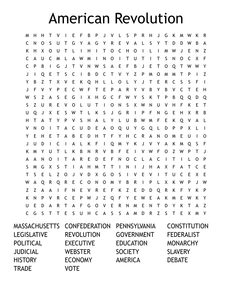 American Revolution Word Search