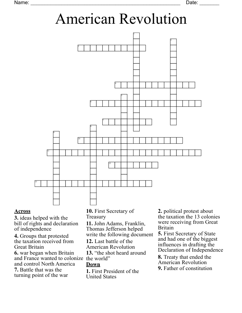 American Revolution Crossword