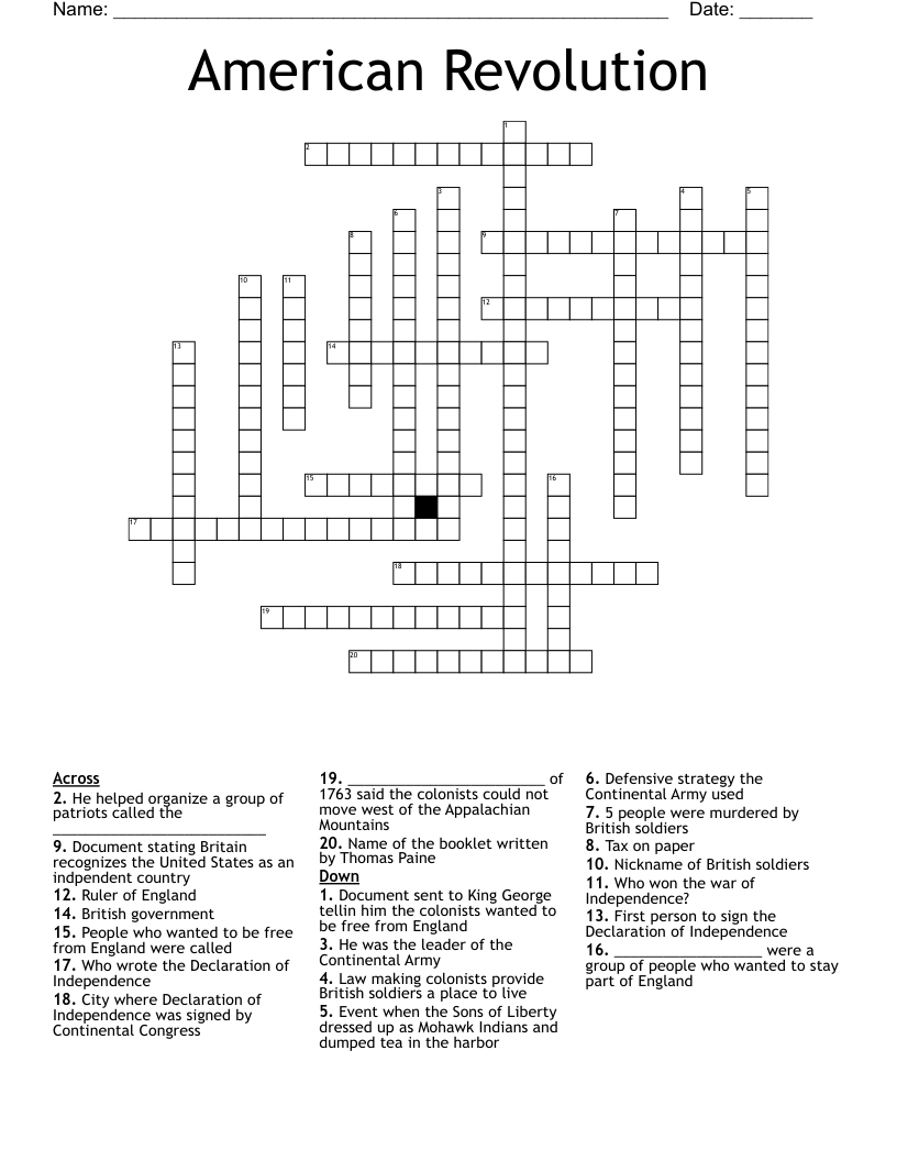 American Revolution Crossword