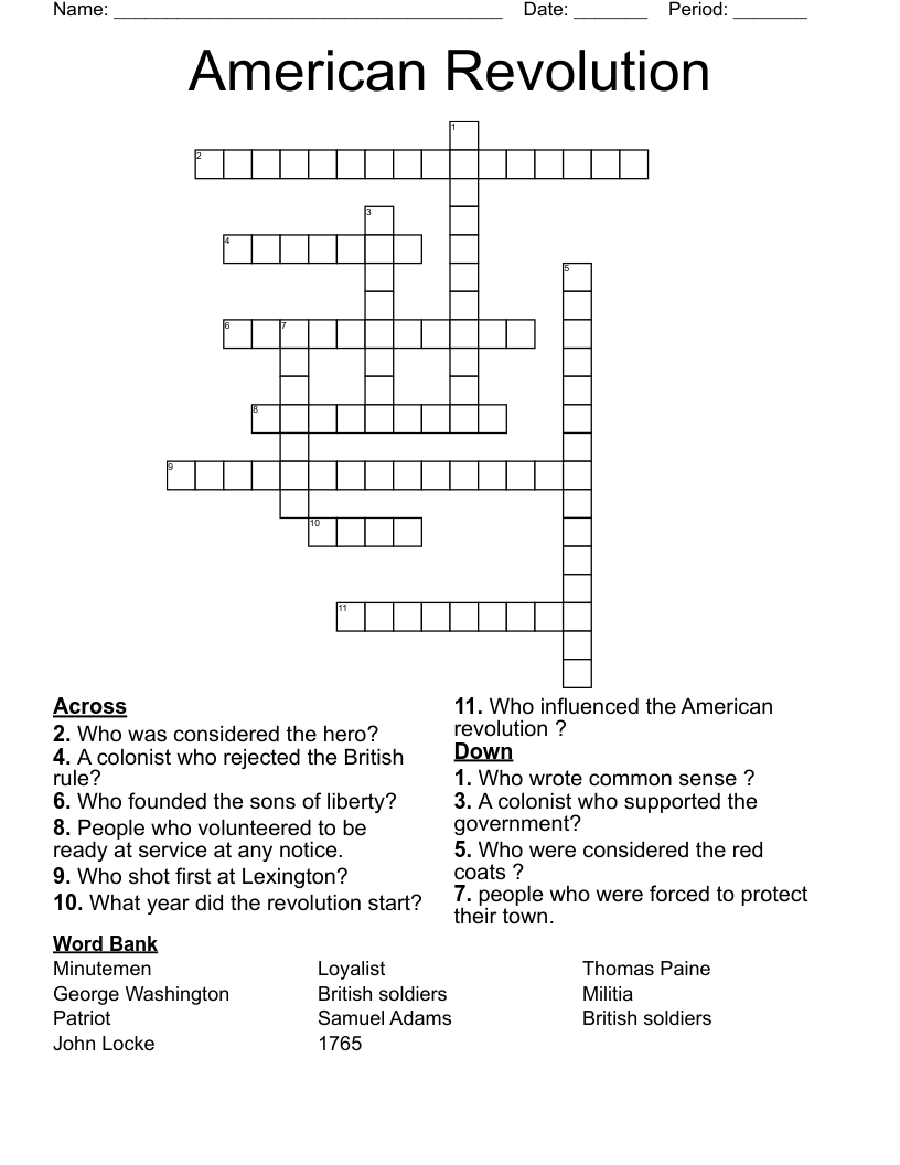 American Revolution Crossword