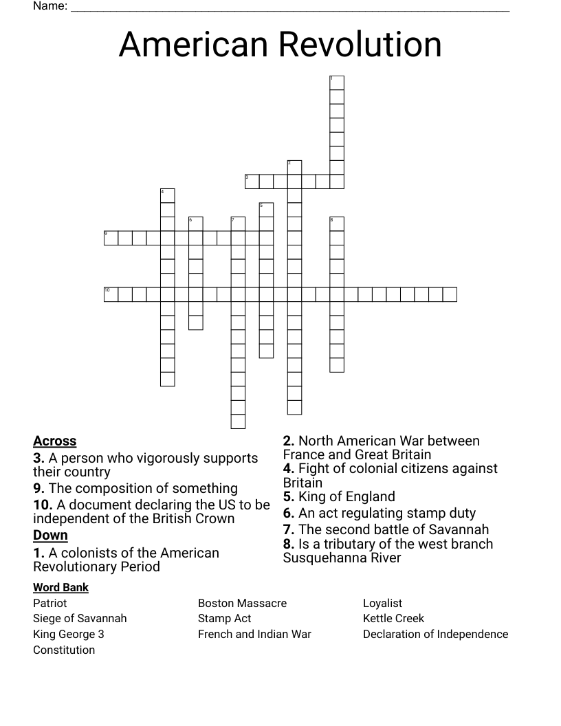 American Revolution Crossword