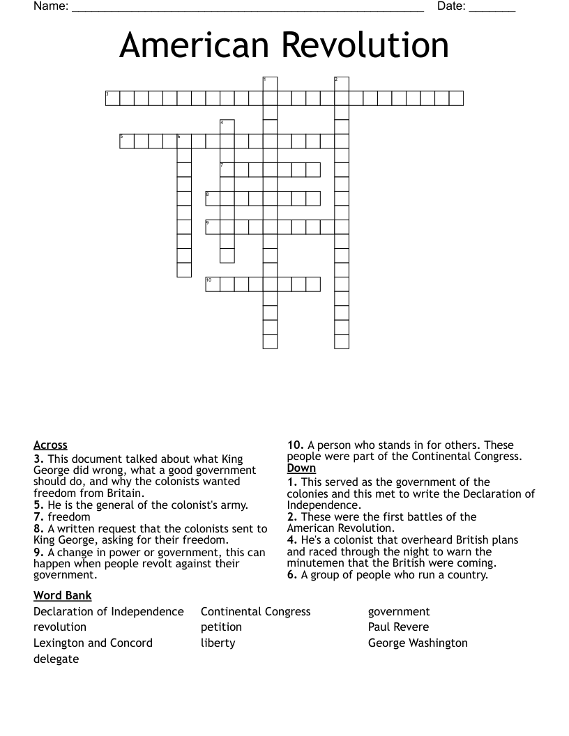 American Revolution Crossword