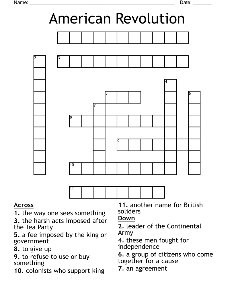 American Revolution Crossword