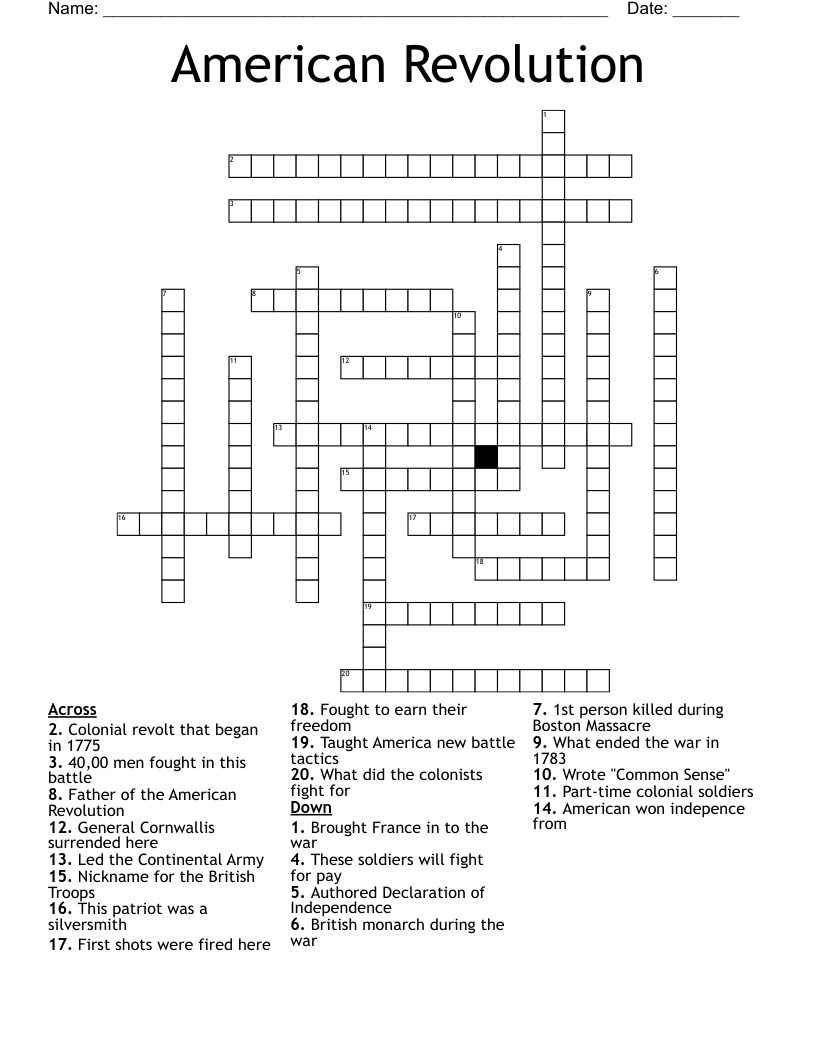 American Revolution Crossword