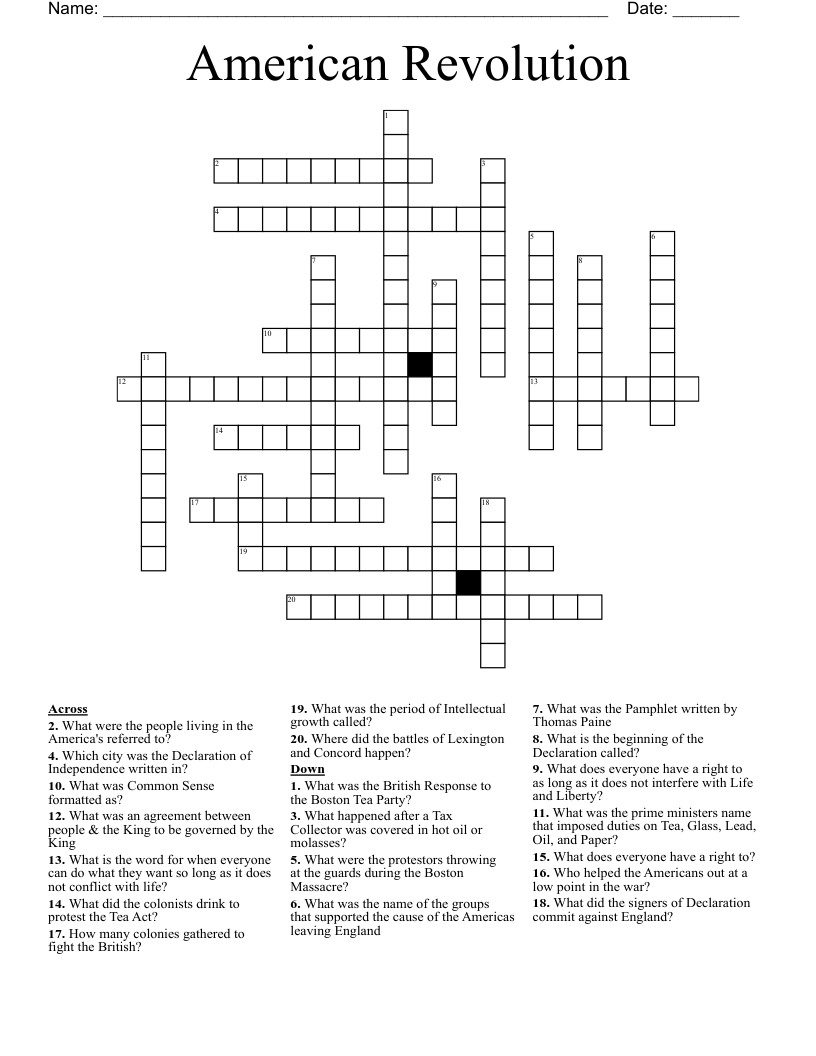 American Revolution Crossword