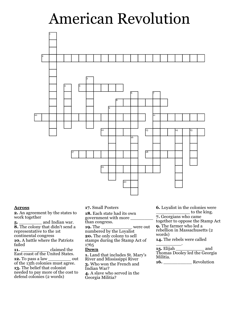 American Revolution Crossword