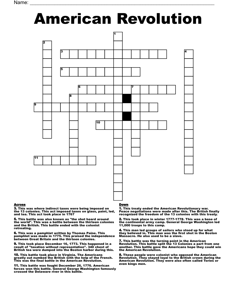 American Revolution Crossword