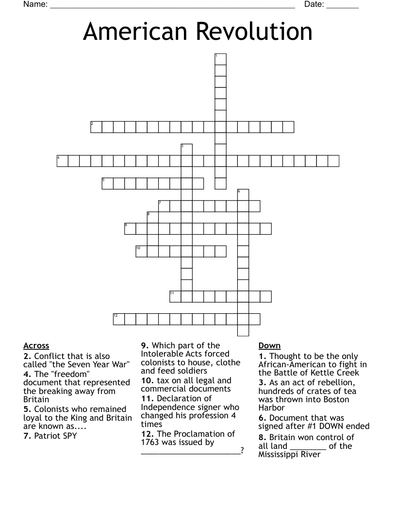 American Revolution Crossword