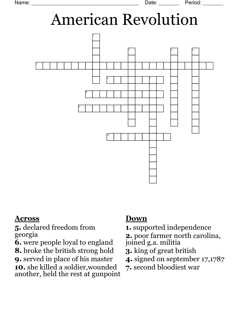 American Revolution Crossword