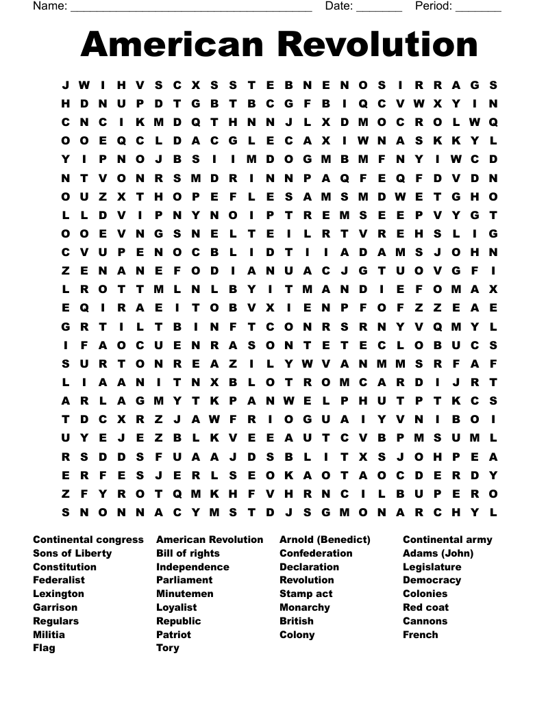 American Revolution Word Search