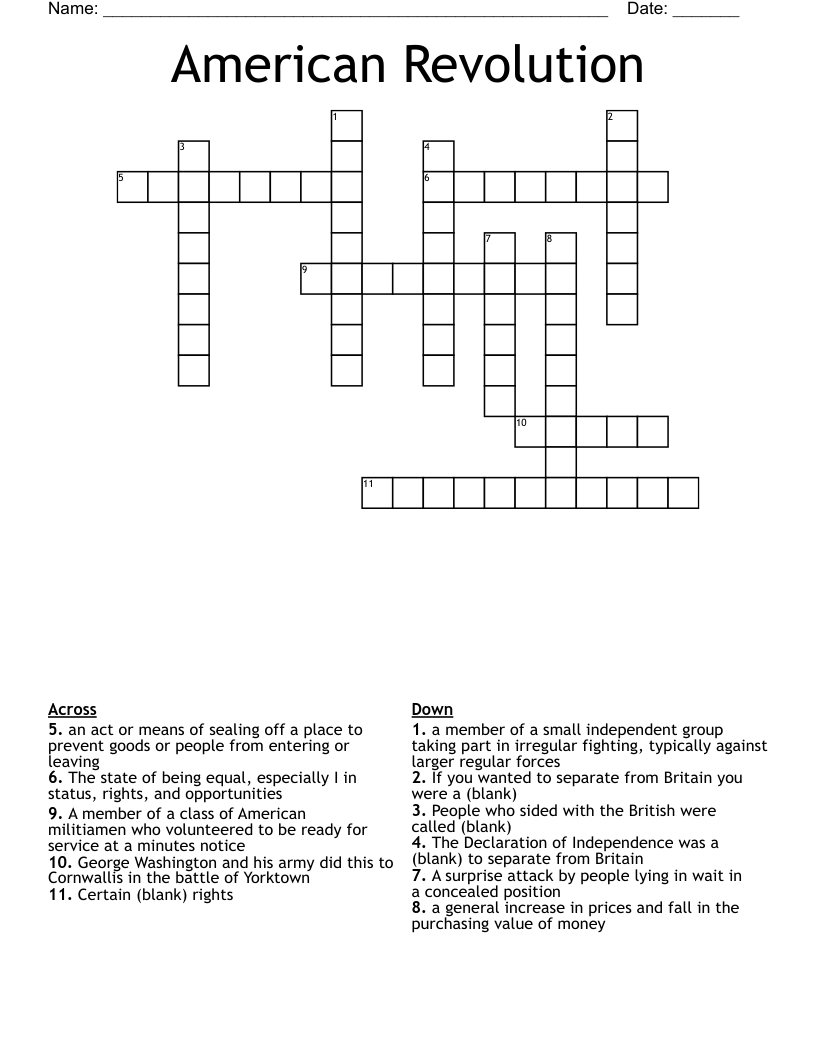 American Revolution Crossword