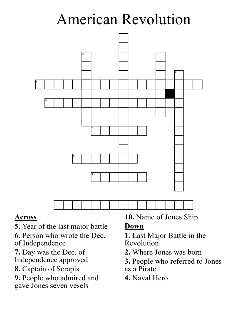 American Revolution Crossword