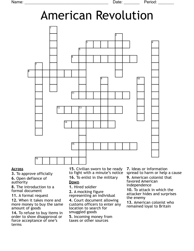 American Revolution Crossword