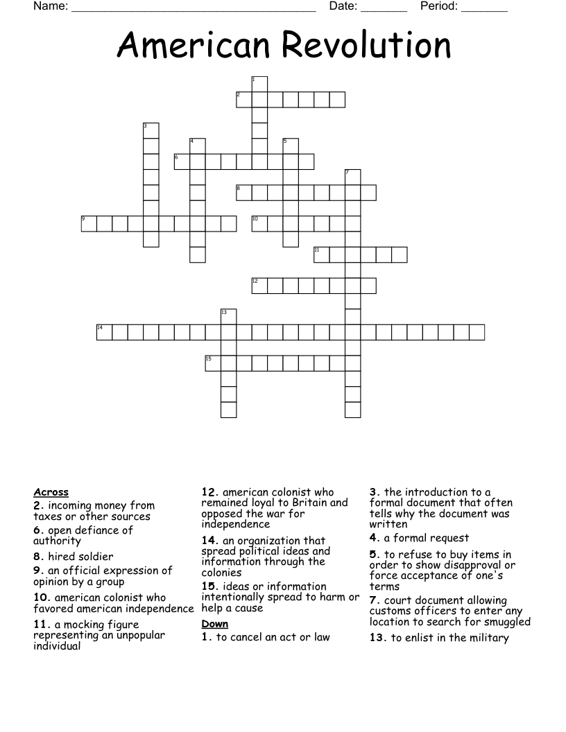 American Revolution Crossword
