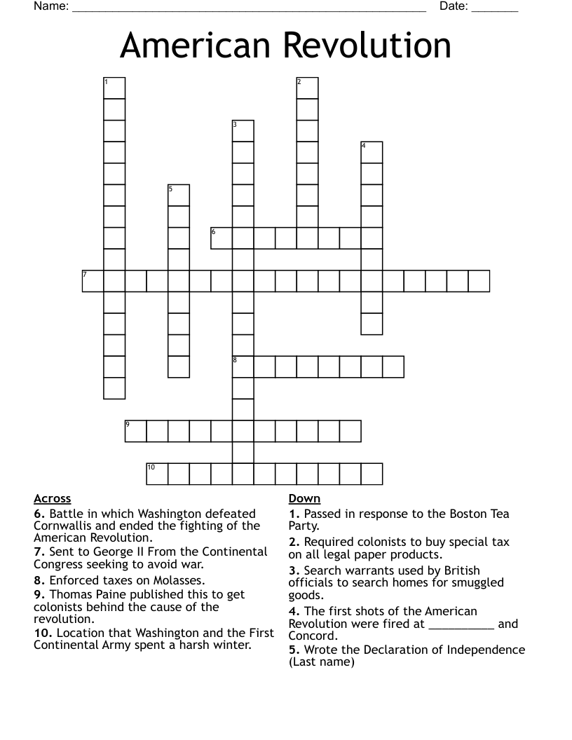 American Revolution Crossword