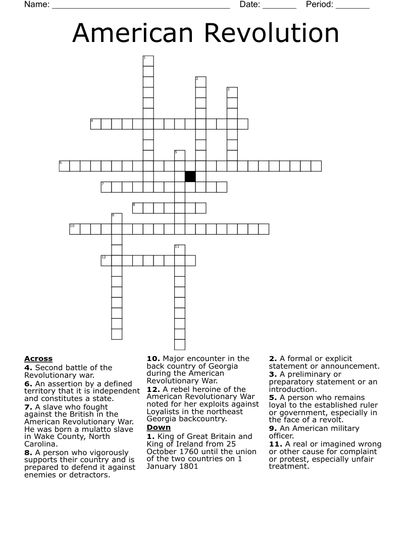 American Revolution Crossword