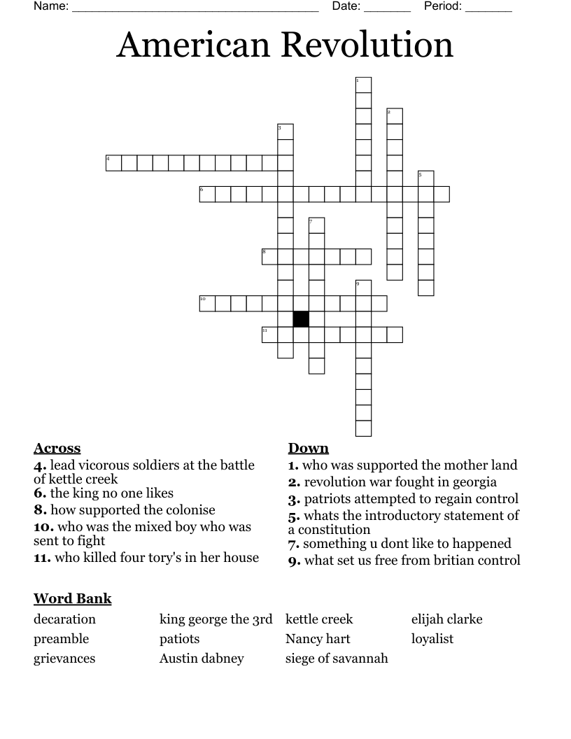American Revolution Crossword