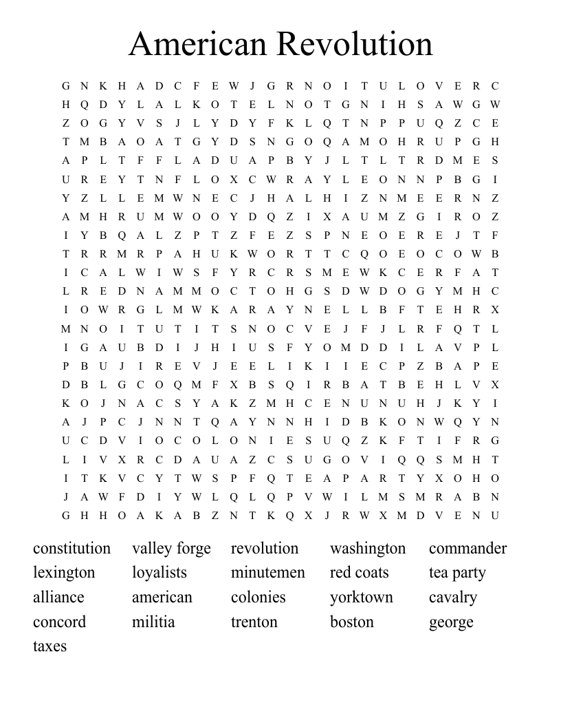 American Revolution Word Search