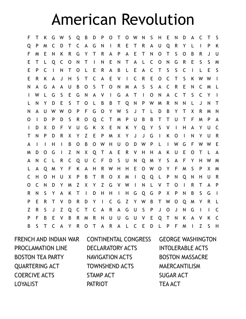 American Revolution Word Search