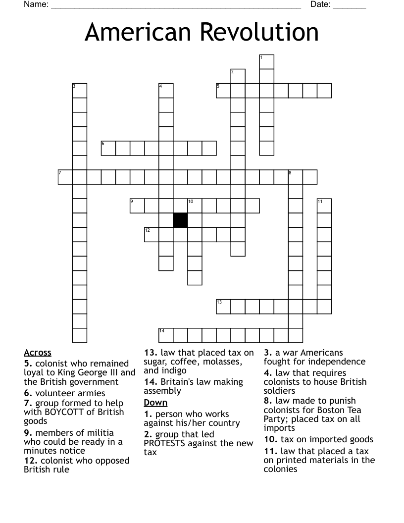 American Revolution Crossword