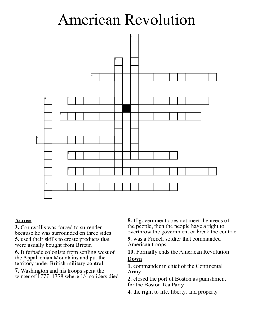 American Revolution Crossword