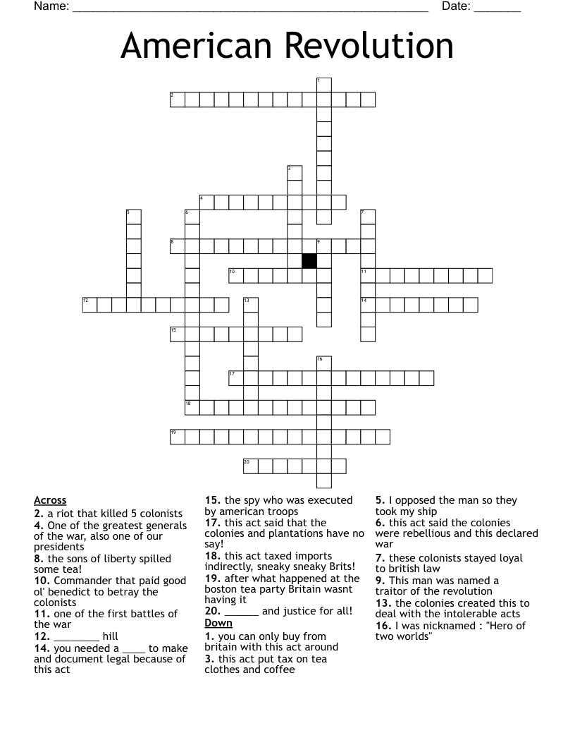 American Revolution Crossword