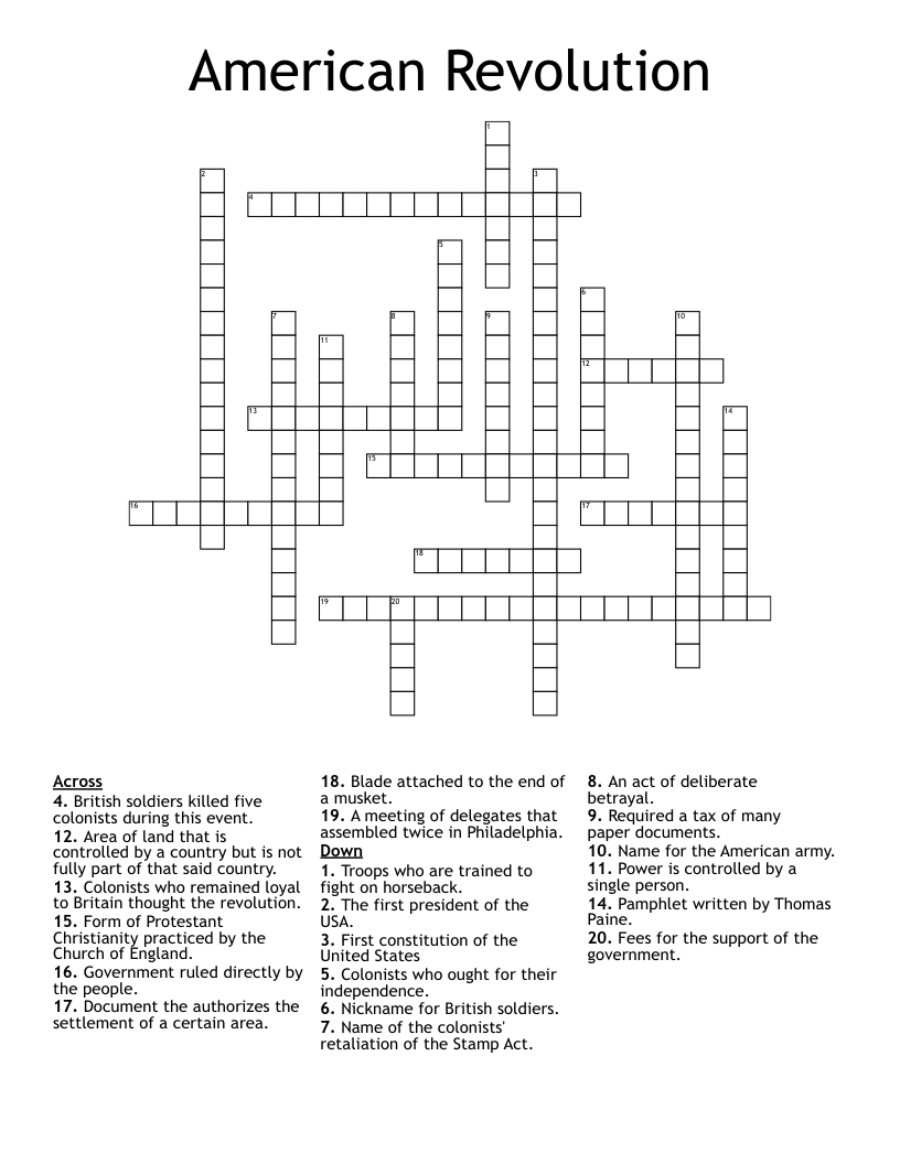 American Revolution Crossword