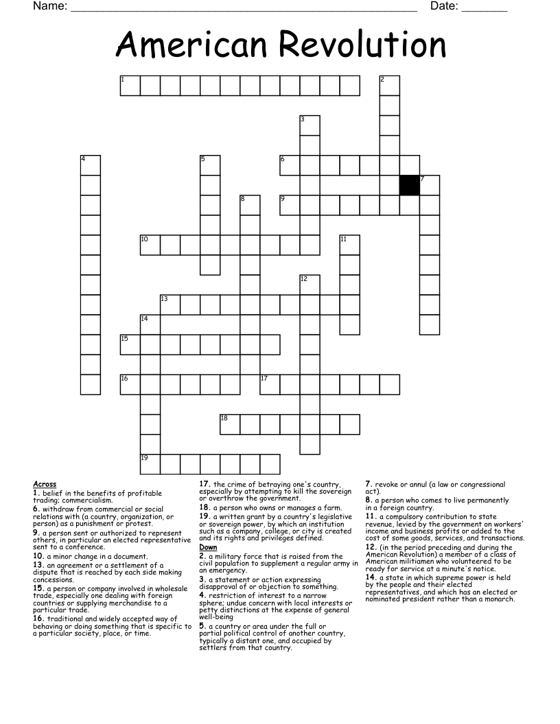 American Revolution Crossword