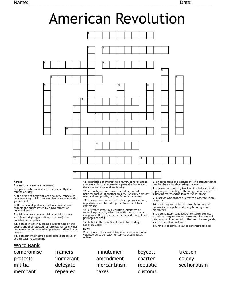 American Revolution Crossword