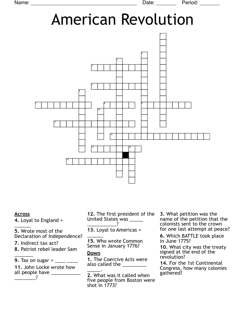 American Revolution Crossword