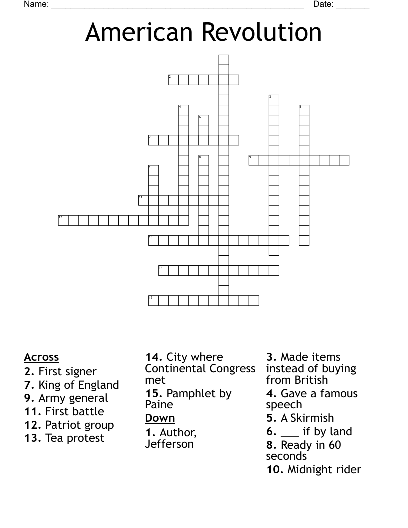 American Revolution Crossword