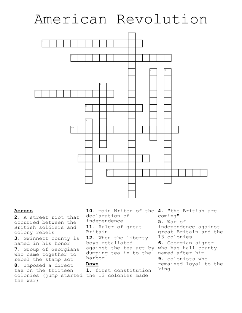 American Revolution Crossword
