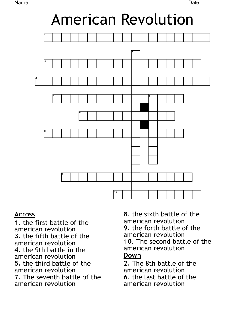 American Revolution Crossword