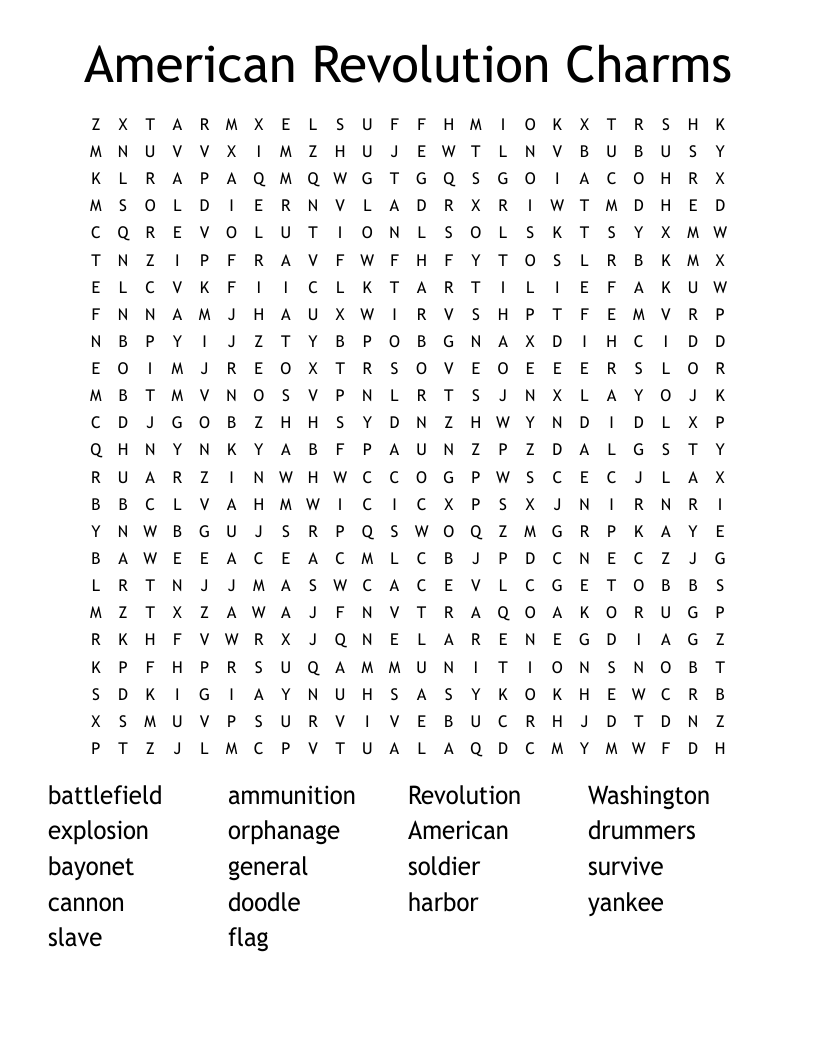 American Revolution Charms Word Search