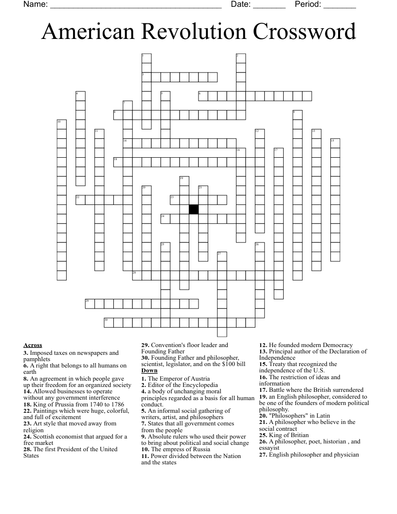 American Revolution Crossword