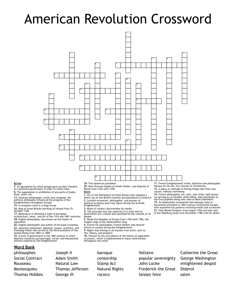 American Revolution Crossword