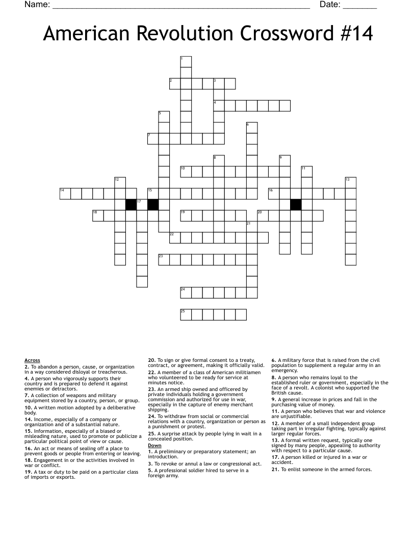 American Revolution Crossword #14