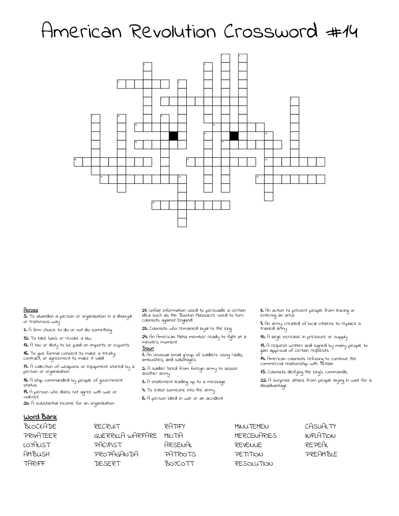 American Revolution Crossword #14