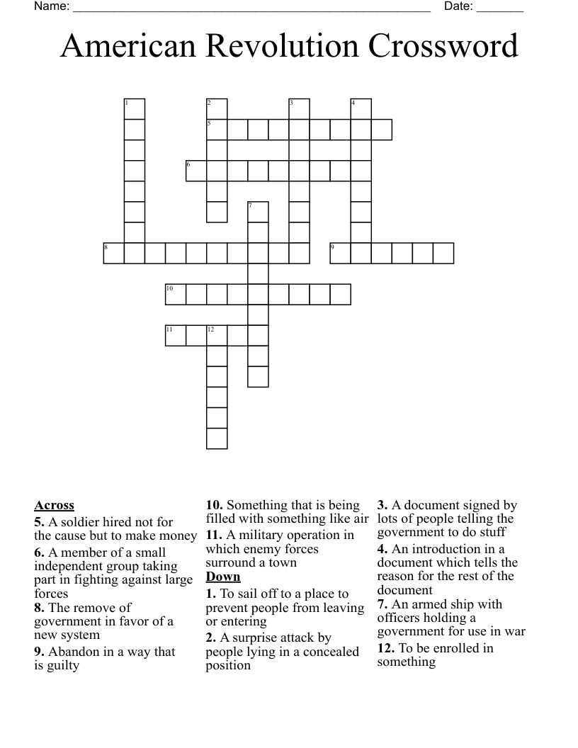 American Revolution Crossword