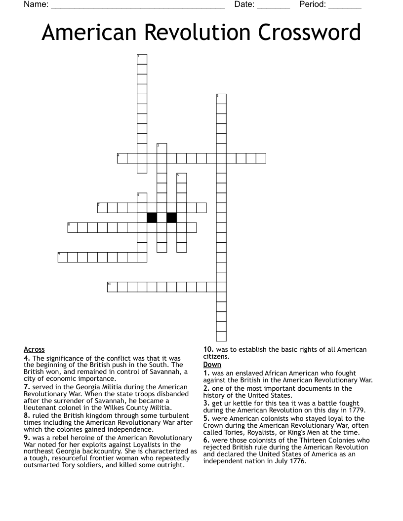 American Revolution Crossword