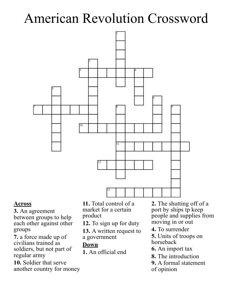 American Revolution Crossword
