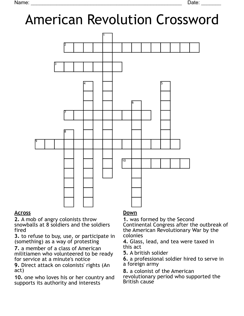 American Revolution Crossword