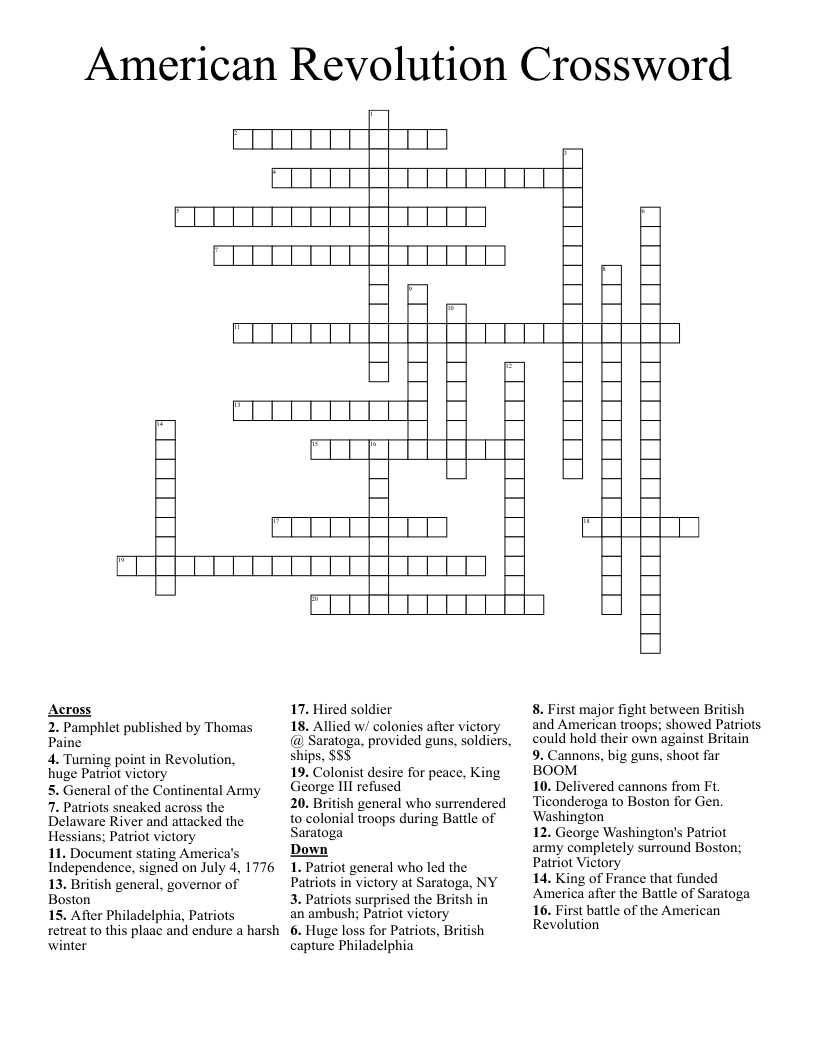 American Revolution Crossword