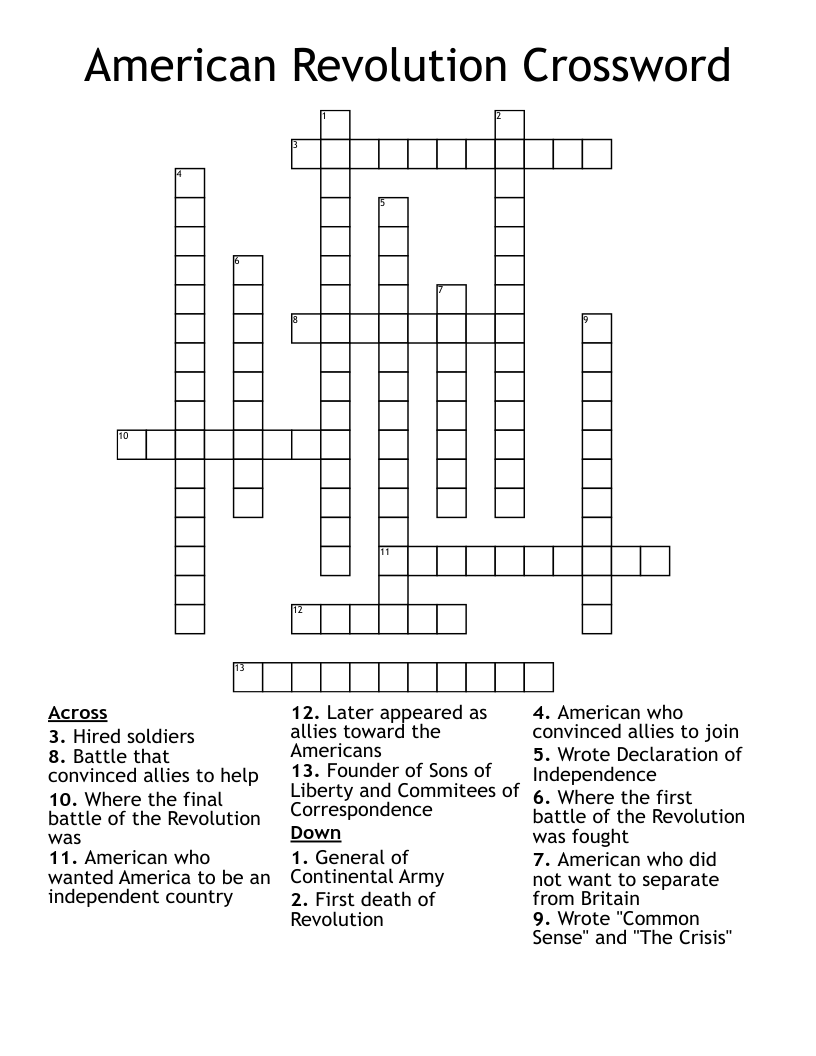 American Revolution Crossword
