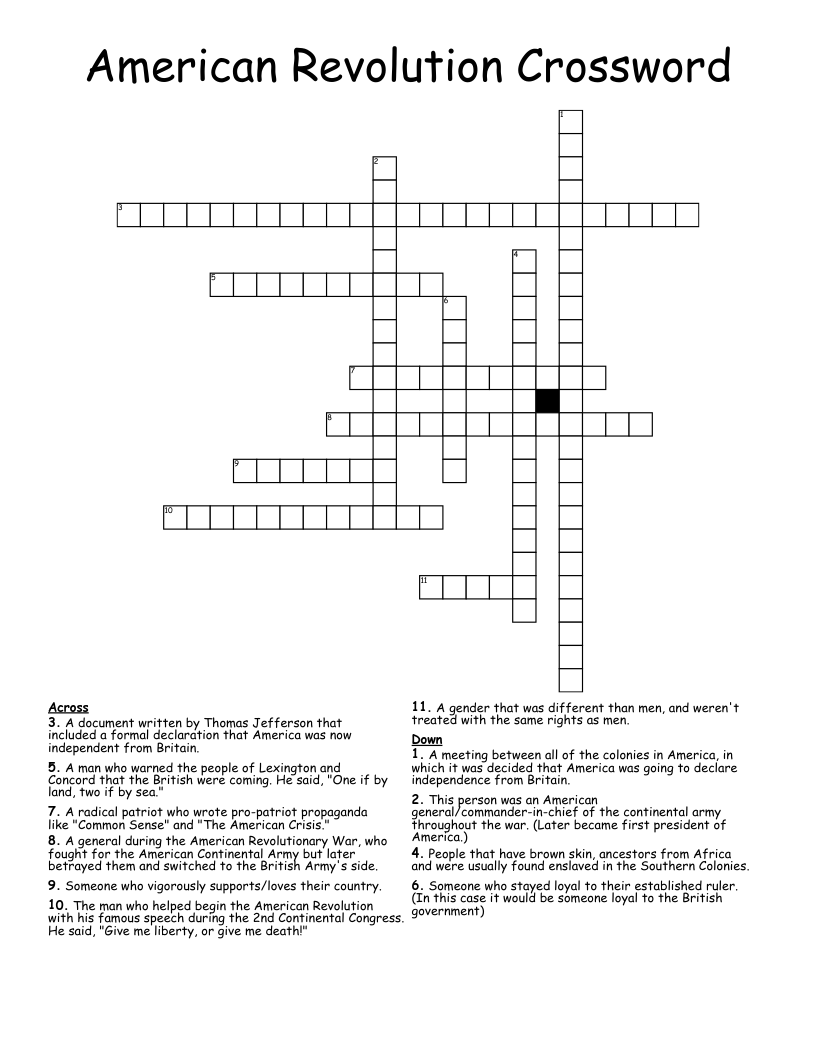 American Revolution Crossword