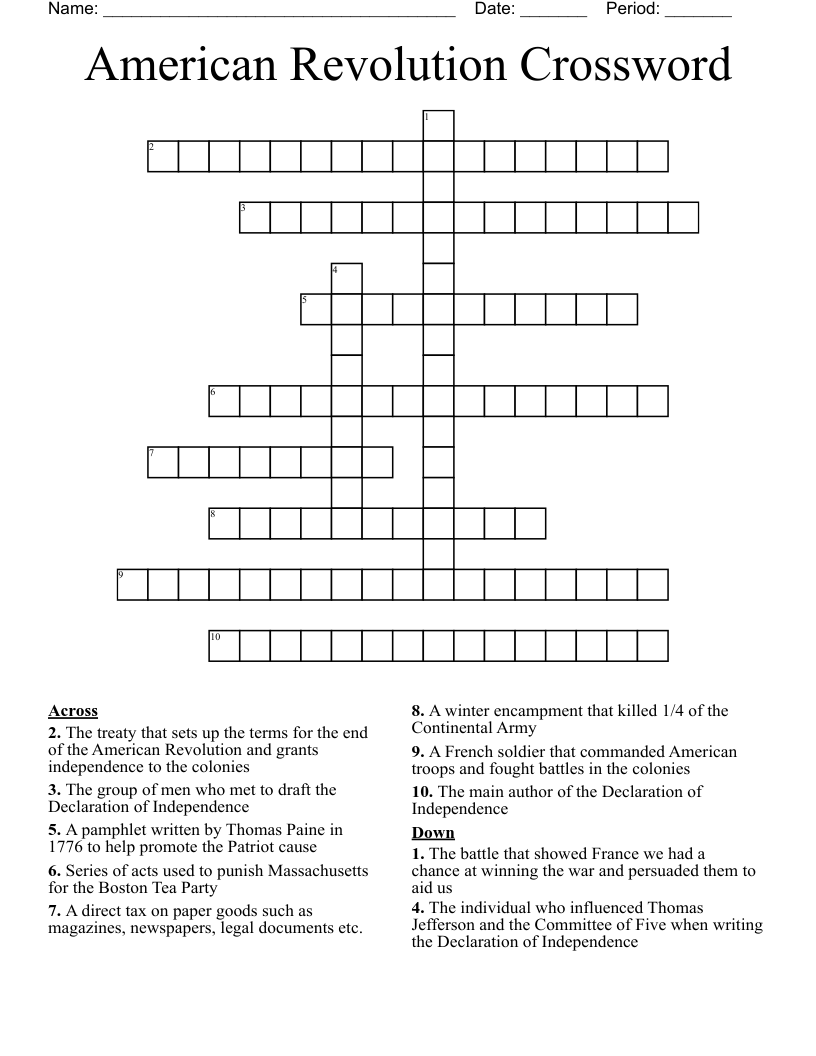 American Revolution Crossword